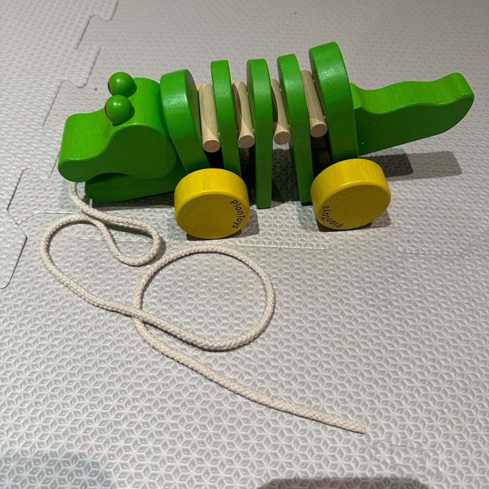 PLAN TOYS Vibrant Green and Yellow Wooden Pull Toy